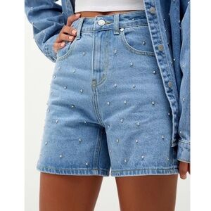 Blue Denim Studded Women's Shorts